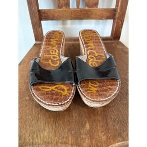 Sam Edelman Reid Black Patent Leather Cork Wedge Slide